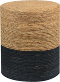 Wimarsbon Natural Seagrass Foot Stool, Hand Weaving Round Ottoman, for Living Room, Outdoor Seat (Natural & Black)