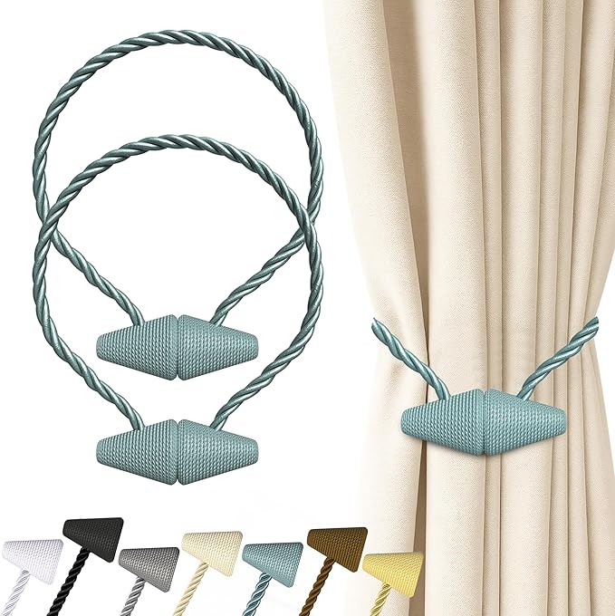Hion Magnetic Curtain Tiebacks Gray Blue 2pcs, Curtain Tiebacks Buckles Holdbacks Holders Hooks Clip for Home Bedroom Office Decorative Curtain