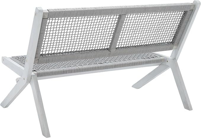 SAFAVIEH Outdoor Collection Kobina Grey Acacia Wood/Grey Rope Foldable Bench (Fully Assembled)
