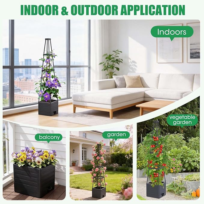 2-Pack Tomato Planter with Trellis, 57" Self-Watering Raised Garden Bed Planter Box, Tomato Cages for Indoor & Outdoor Climbing Plants, Vines, Vegetables, and Flowers (57x9.8x9.8IN)