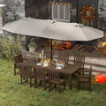 9-Piece Brown Outdoor Dining Set with White 15FT Large Patio Umbrella, 75.2'' HDPE Table & Chairs for 8, Weather-Resistant Furniture with Umbrella Hole for Patio, Lawn, Poolside