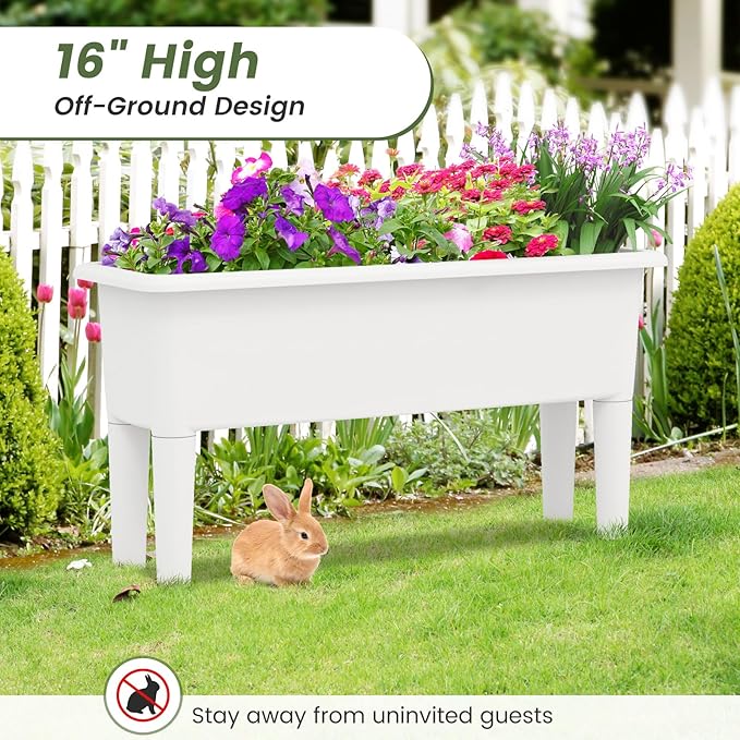 Giantex Raised Garden Beds Outdoor Set of 2, Self-Watering Planter Box with Detachable Legs & Drainage Hole, Outdoor Raised Container for Vegetable Fruit Herbs, 31.5”Lx12”Wx16”H, Easy Assembly (White)