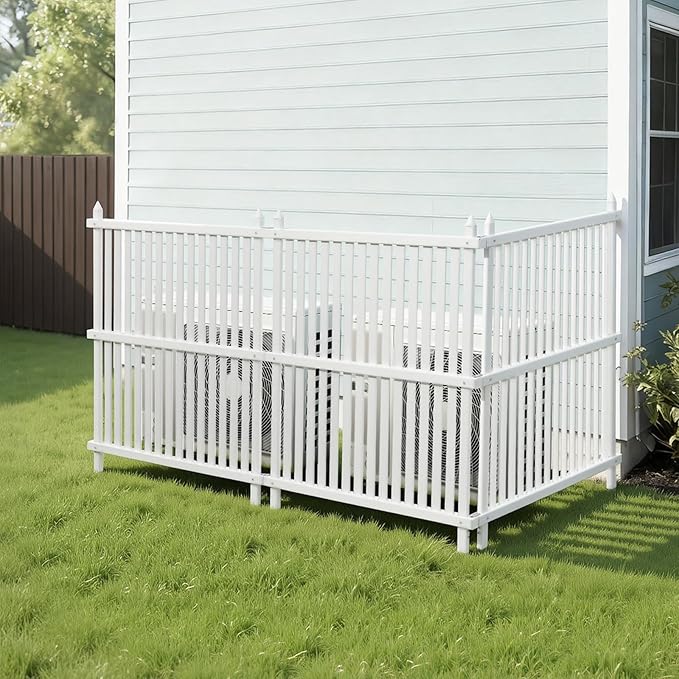 VEVOR 3 Panels Outdoor Privacy Screen, 36 x 45 in Air Conditioner Fence with 19.7 in Ground Stakes, Pool Equipment Enclosure, Strip Vinyl Privacy Fence, Ideal for Trash Can and A/C Units, White