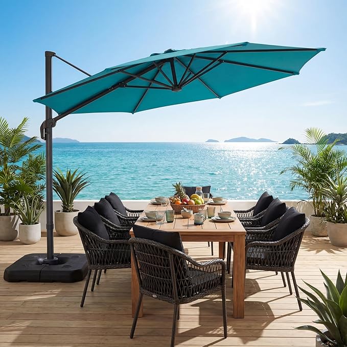 HOTEEL10x10ft Patio Umbrella Cantilever Umbrellas - Upgrade and Intensify - 360 Rotation and 5 Angles Adjustment - Aluminum Offset Pool Umbrella Outdoor Umbrellas for Patio Garden Pool