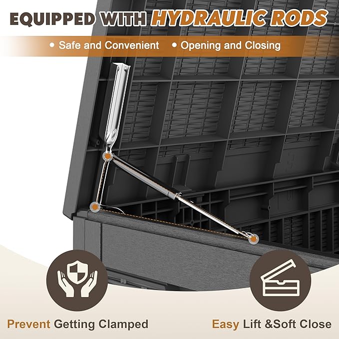 Outdoor Storage Box, Resin Deck Boxes Indoor and outdoor, Waterproof Storage Box Lockable Lid (Black, 110 Gallon)