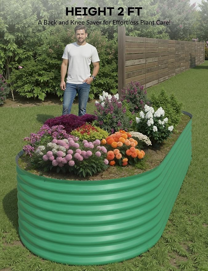 GarveeLife 8x4x2 ft Galvanized Raised Garden Bed - 24“ Tall Metal Planter Box for Vegetables, Flowers, Herbs, Rust-Resistant Outdoor Garden Box, Easy Assembly Raised Beds for Gardening, Green