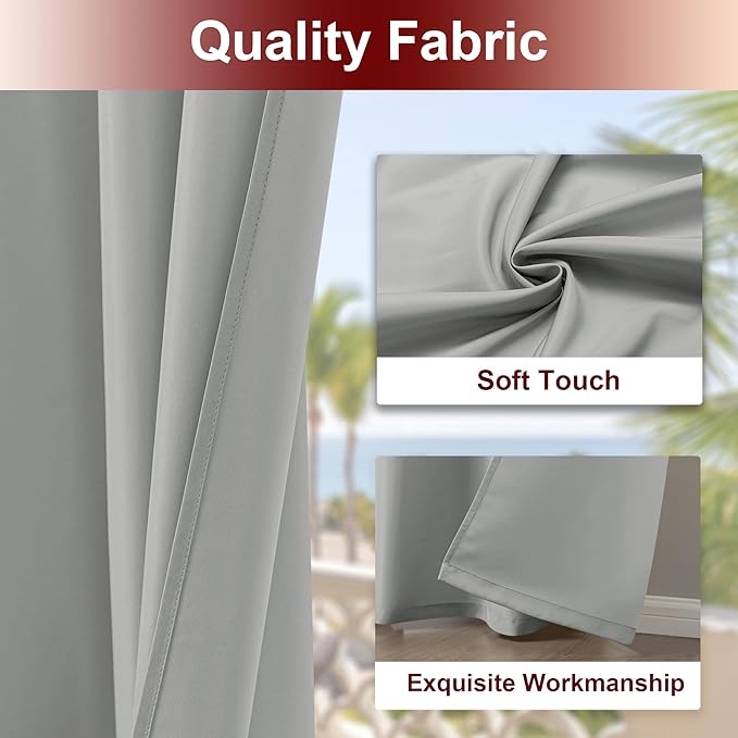 HolidayIdeas Grommet Outdoor Curtains for Patio Waterproof 8 Pcs All Weather Balcony Outside Curtains for Apartments, Gazebo, Pergolas, Porch, 54x108 Inch, Silver Grey