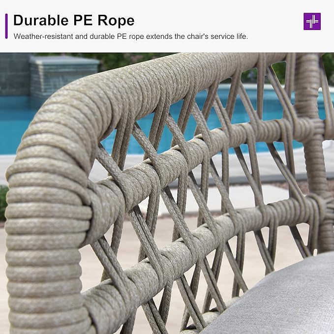 PURPLE LEAF Outdoor Rattan 29" Bar Stools Set of 2, Modern Boho Aluminum Patio Bar Height Chair with Cushion and Back for Garden Outdoor and Indoor, Light Grey