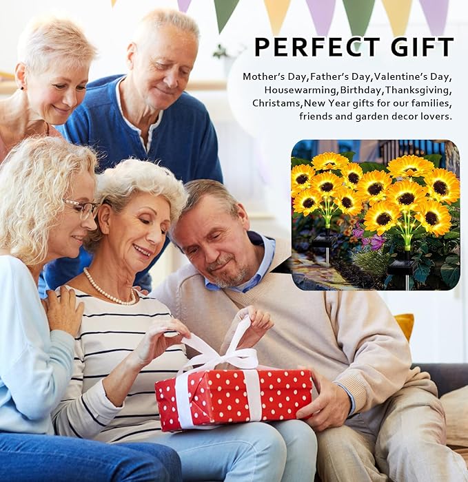 6 Pack with 36 Sunflower Lights,Solar Lights Outdoor Garden Decor,Solar Flowers Lights Waterproof,Sunflowers Birthday Gifts for Mom Women Grandma,Decorative Stakes Lights for Landscape Yard Patio Lawn