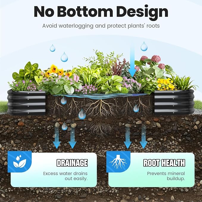 Quictent Galvanized Raised Garden Bed Kit, 8x4x1 ft Oval Metal Planter Box for Vegetables, Strengthened by Crossbar, Dark Gray, 2PCS