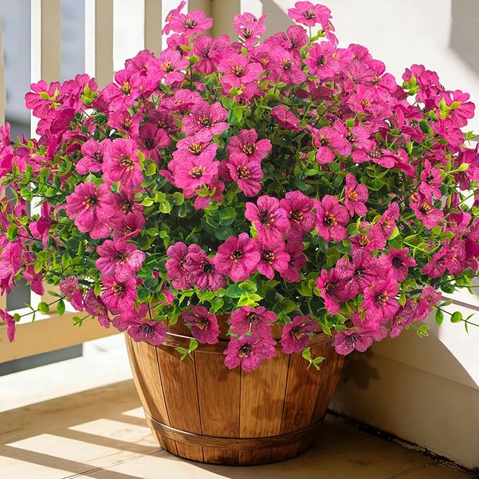 20 Bundles Artificial Flowers for Outdoors, UV Resistant Fake Plants Flowers Greenery Shrubs Plants for Decoration Outside Plants Hanging Planter Home Garden Decor (Rose Red)