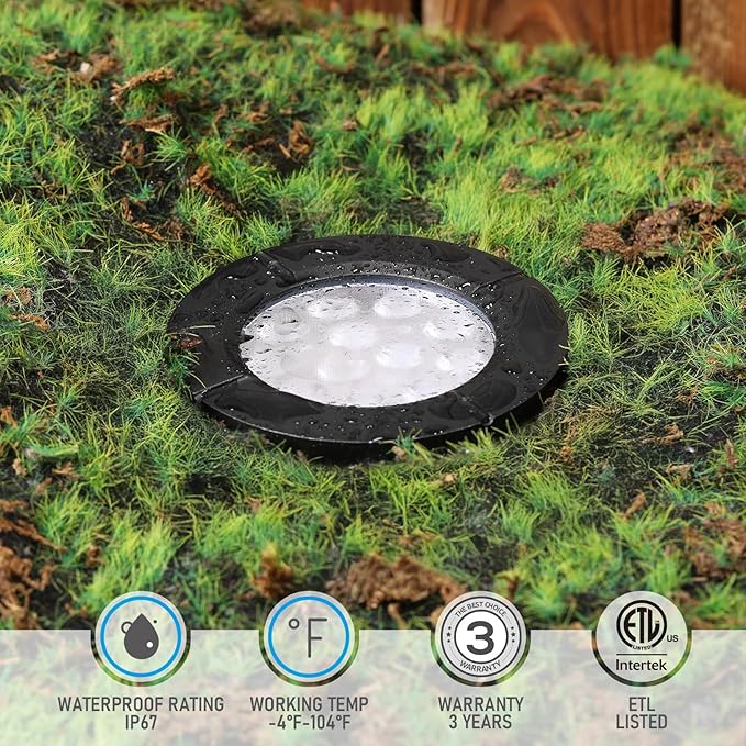 LEONLITE Dia. 4 Inch 5CCT Well Lights Landscape LED In Ground, 5 Color Temperature Selectable, 12-24V AC/DC CRI90 Low Voltage Outdoor Garden Landscaping, Aluminum Housing, Black, Pack of 6