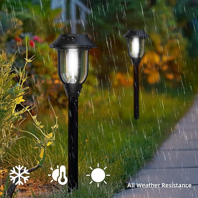 12 Pack Solar Lights Outdoor, 6000K Bright Solar Pathway Lights for Outside, Auto On/Off Waterproof Solar Powered,Landscape Lighting for Walkway, Yard, Path, Driveway, Garden