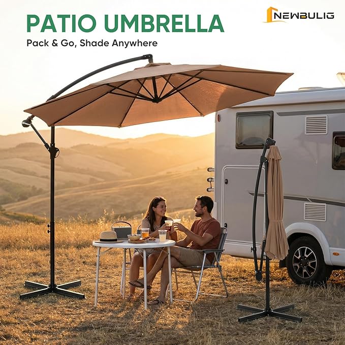 NEWBULIG 10FT Patio Umbrella, Offset Cantilever Outdoor Patio Table Umbrella, UV Protection, Fade Resistant Fabric, Easy Tilt Adjustment for Pool, Deck, Garden, Backyard