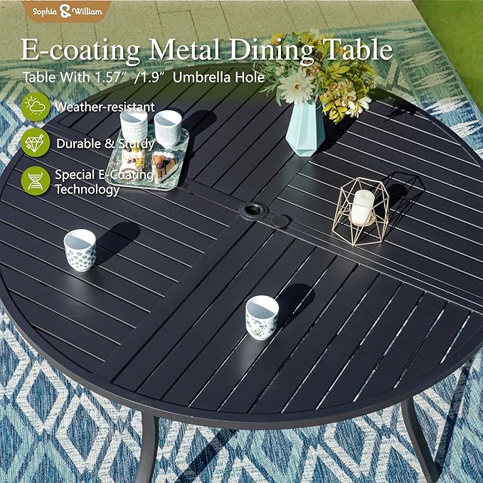 Sophia & William Outdoor Patio Dining Set 5 Pieces, 4 x Textilene Swivel Patio Chairs with Padded and 42" Round Metal Dining Table, Outdoor Table and Chair Set for Lawn Garden (Blue)