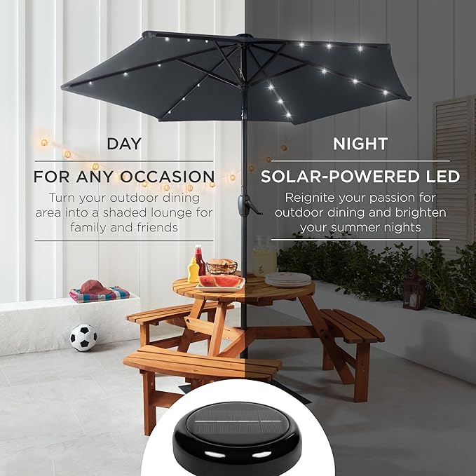 Best Choice Products 7.5ft Outdoor Solar Market Table Patio Umbrella for Deck, Pool w/Tilt, Crank, LED Lights - Slate