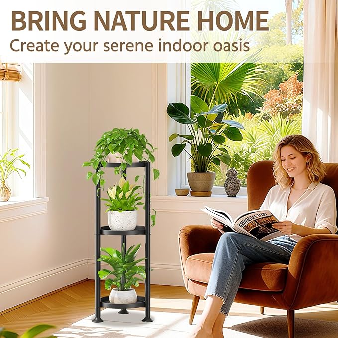 LASZOLA 3 Tier Black Corner Plant Stand Indoor for Large Tall Flower, Heavy Duty Sturdy Metal Vertical Tiered Planters Holder for Patio, Multi Level Wrought Iron Organizer Décor for Modern Farmhouse