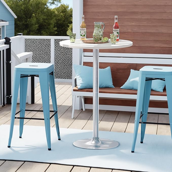 Furmax Bistro Pub Table Round Bar Height Cocktail Table for Home Bar, Small Round Bar Tables for Party, Dining Room, Living Room and Wedding, Metal Base MDF Top Obsidian, 40.6 Inch Height (1, White-2)