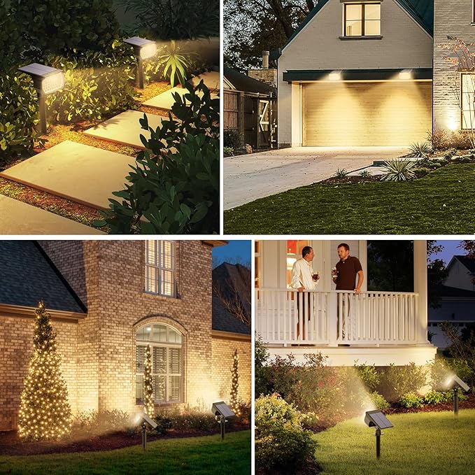 Solar Spot Lights Outdoor 2 Pack, [46 LED/3 Modes] Solar Landscape Spotlights Waterproof, 2-in-1 Auto On/Off Solar Powered Lights for Outside Yard Garden Wall Pathway(Warm White)