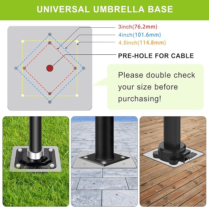 Universal In-Ground Umbrella Base, Rust-Resistant Steel Concrete Holder, Space-Saving Design for Outdoor Offset Cantilever Upright Umbrella Stand