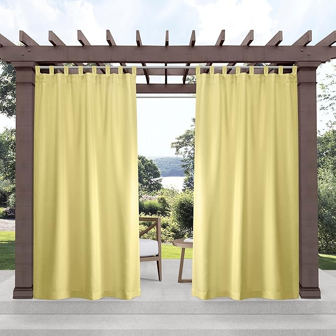 Exclusive Home Cabana Solid Indoor/Outdoor Light Filtering Hook-and-Loop Tab Top Curtain Panel Pair, 54"x144", Sundress