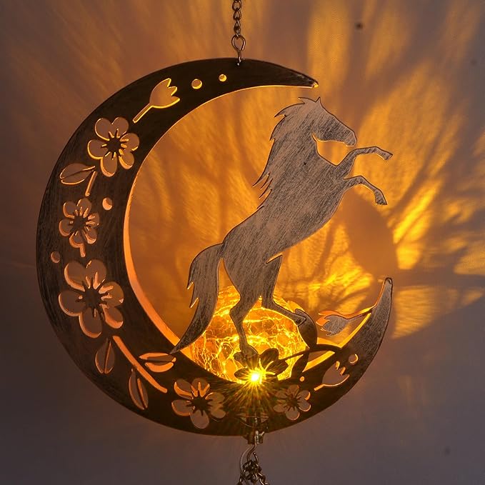 Moon Horsebird Wind Chime Outdoor, Handcrafted Metal Garden Wind Chimes with Horse & Bird Charms, Melodic Wind Bells for Patio Porch Decor, Weatherproof Gift for Equestrian & Nature Lovers