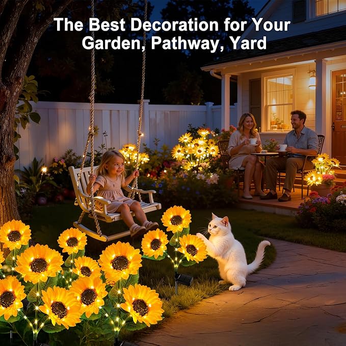 KOOPER Solar Lights Outdoor Decor - Upgraded 3 Pack Solar Garden Lights with 9 Sunflower Lights, Waterproof Solar Outdoor Lights Auto ON/Off Solar Decorative Lights for Garden, Patio, Yard