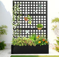 FENCY Metal Raised Garden Bed with Trellis, Metal Planter Box with Trellis, Garden Box for Climbing Plants Vegetable, 47''Lx16''Wx71''H Garden Bed with Drainage Holes(Black)