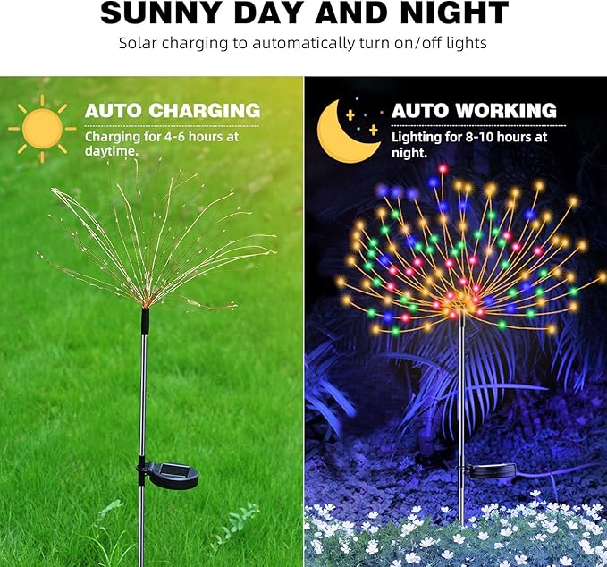YOTOZU 2 PCS Solar Firework Light, Outdoor Solar Garden Decorative Lights 120 LED Powered 40 Copper Wires String DIY Landscape Light for Pathway (Multi-Color)