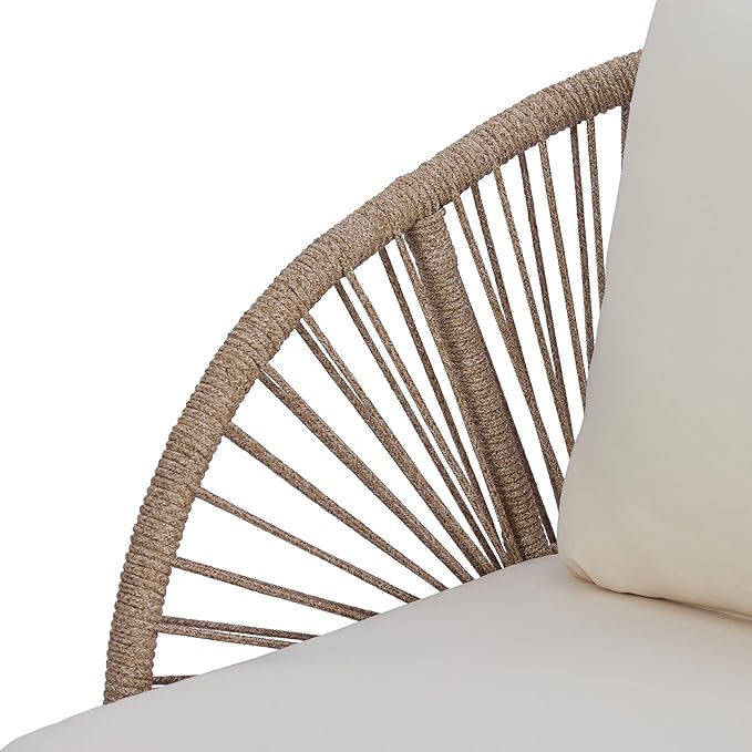 Merax 2-Piece Acacia Wood Patio Set - Curved Tub Loveseat & Slatted Coffee Table with Woven Rope Accents & Weather-Resistant Cushions for Deck, Porch or Garden,Teak+ Beige