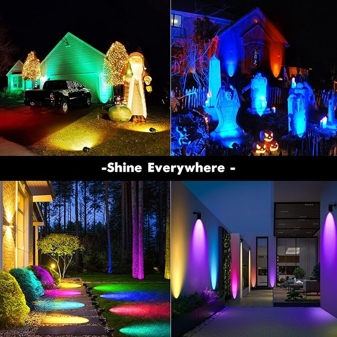 LemonBest Landscape Lighting - 6W RGB Color Changing Halloween Landscape Lights 120V Christmas Outdoor LED Spotlight with Remote Control Waterproof Spot Lights for Yard Garden Patio Driveway (2 Pack)