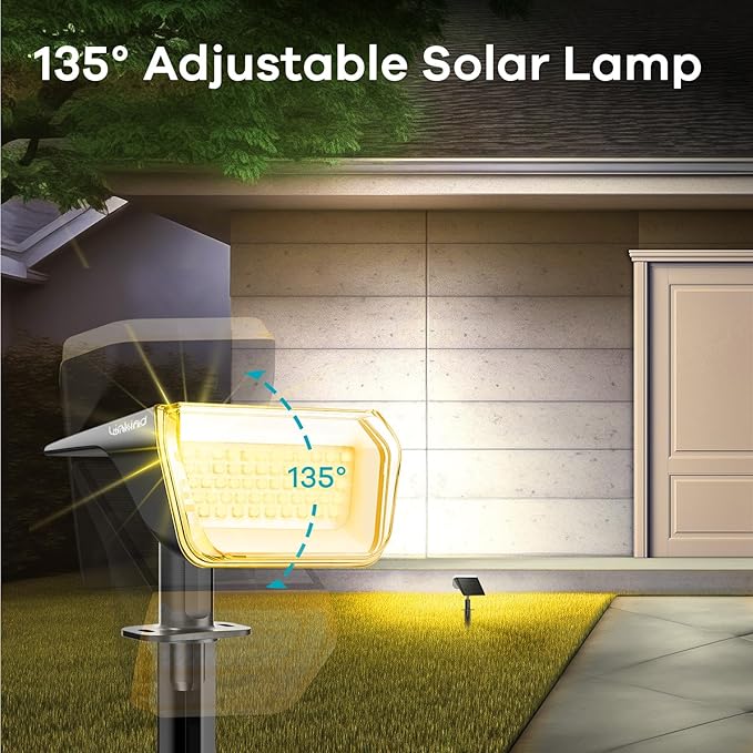 Linkind Solar Spot Lights Outdoor Waterproof IP67, 60 LED Solar Flood Lights 30% High Conversion Landscape Lighting for Garden Yard Pathway (4 Pack, Warm White)