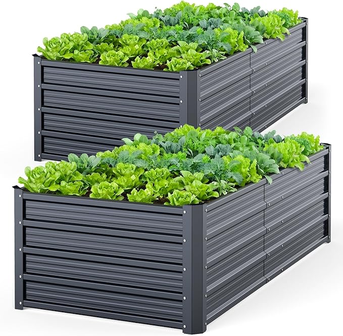 Ohuhu 6x3x1.5FT Metal Raised Garden Bed Outdoor, Reinforced Galvanized Steel Rustproof Planter Box, 100% Non-Toxic, 202 Gal Large Capacity Heavy Duty Raised Beds for Vegetables Flowers Herbs 2-Pack