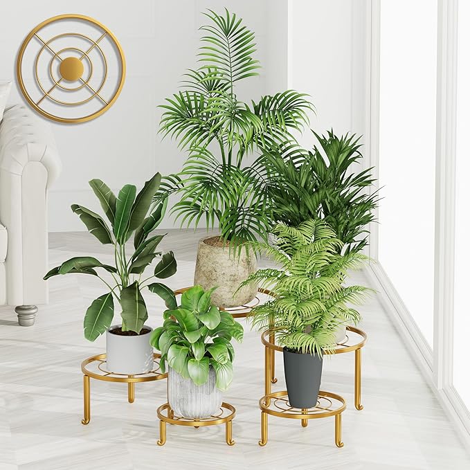 5 Pack Plant Stand Indoor Outdoor, Flower Pot Stand Plant Rack for Home Courtyard Gardens, Round Metal Corner Plant Stand for Flower Holder for Multiple Plants