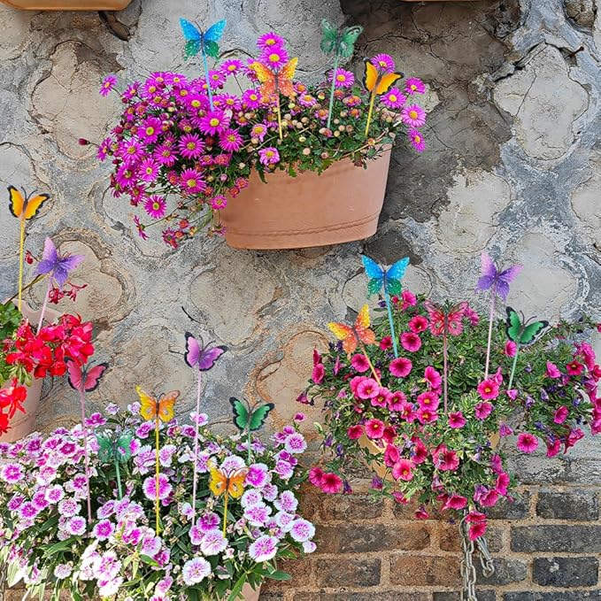 hogardeck Garden Decor for Outside, Set of 20 Metal Butterfly Decorative Garden Stakes for Spring Decor, Yard Art Garden Decorations for Outdoor Lawn Pathway Patio