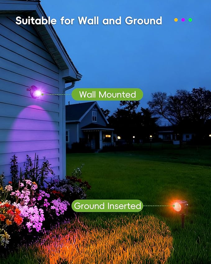 CORESLUX Smart RGBW Spot Lights Outdoor, Color Changing Warm White Landscape Lights with APP and Remote Control, Spotlight Waterproof for Garden Yard Patio Landscape, 4 Pack