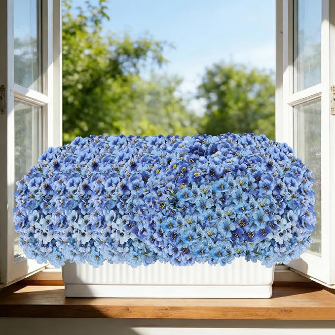 60 Pack Artificial Flowers for Outdoor Indoor Fake Plants, Faux Silk Flowers for Outdoors Outside Front Porch Hanging Planter Window Box Garden Spring Decoration(Blue)