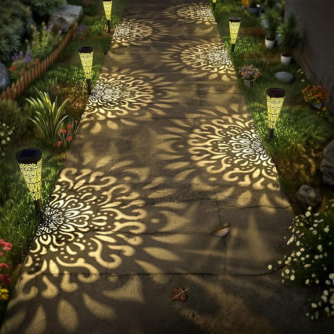 6 Pack Solar Lights Outdoor Garden Decorative Mandala Solar Pathway Lights Waterproof Plastic Outside Solar Path Landscape Lights Gardening Gifts for Women Mom Backyard Walkway Yard Decor