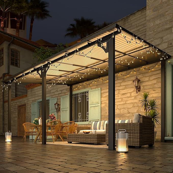 AECOJOY 10' x 28' Gazebo for Patio, Large Wall-Mounted Hard Top Lean-to Gazebo Pergola with Roof 28' x 10' on Clearance, Heavy Duty Patio Awnings for Decks, Backyard