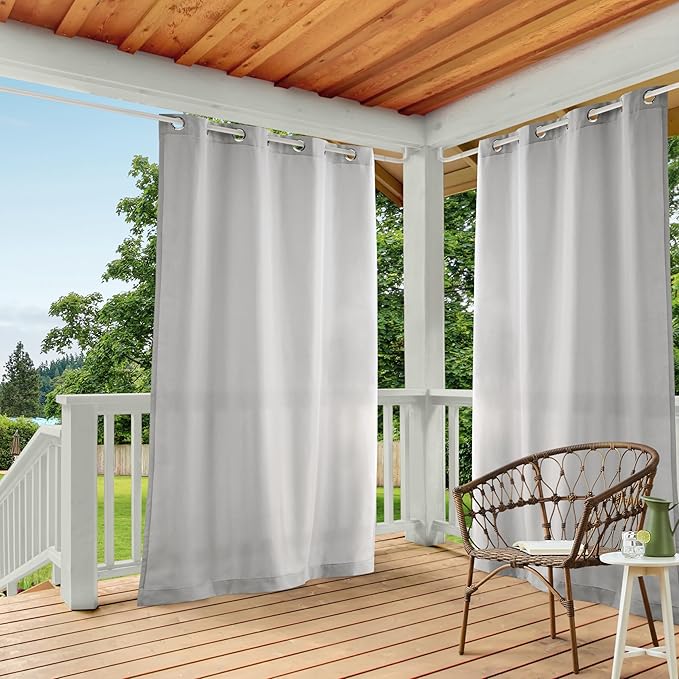 Town & Country Basics Cabana Solid Heavyweight Indoor Outdoor Curtains, Light Filtering Opacity with Grommet Top, Water Repellent, 2-Pack Set, 54"x132", Cloud Grey