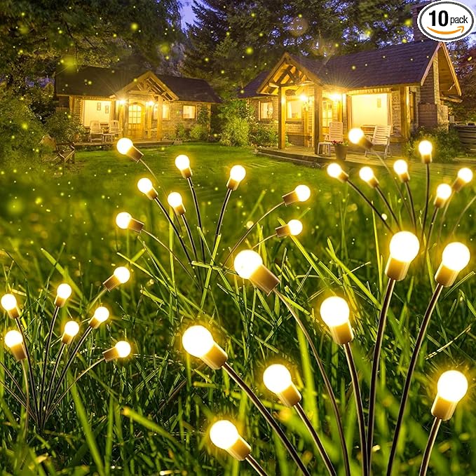 10-Pack Solar Garden Lights, 80 LED Solar Lights Outdoor for Garden Decor, Waterproof Firefly Light Outdoor (Sway by Wind), Swaying Light for Outside Yard Pathway Landscape Decorations (Warm White)