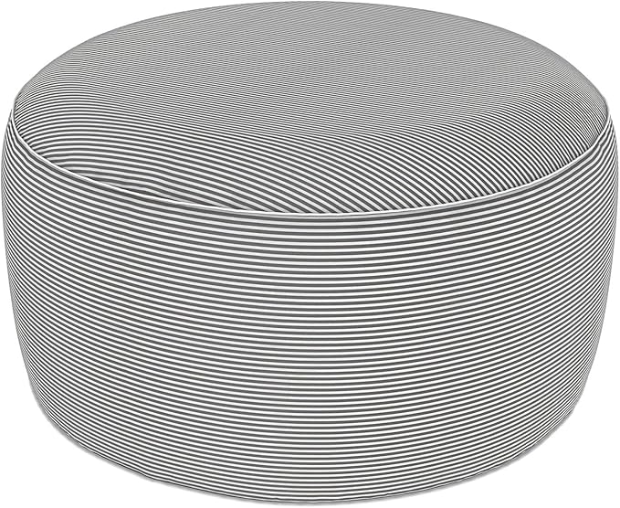 LVTXIII Indoor/Outdoor Extra Large Inflatable Ottoman Pouf D31 x H14 Inch, Round Footstool with Handle, Weather-Resistant Portable Furniture for Patio, Camping, Beach, Strip Grey