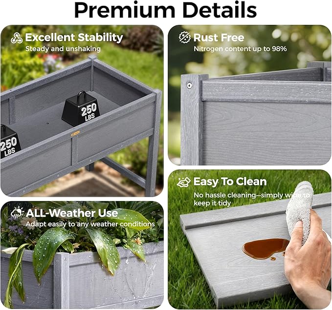 TT Nature HDPE Raised Garden Bed with Legs, Outdoor Elevated Planter Box for Vegetables, Herbs & Flowers, Weather-Resistant Raised Garden Beds for Patio, Balcony & Backyard Gardening