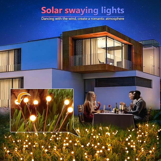 BrizLabs Solar Garden Lights, 4 Pack 32 LED Solar Powered Firefly Lights, 2 Modes Swaying Light, Waterproof Globe Pathway Outdoor Lighting for Yard Pathway Walkway Patio Decor, Warm White