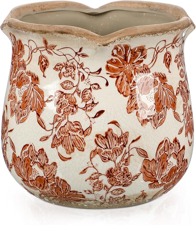 6 Inch Ceramic Plants Pots Vintage Ceramic Flower Planters Crackle Glaze Finish Flower Pots Decorative Floral Vintage Planters for Living Room Garden Home Decor Gifts(Fresh)