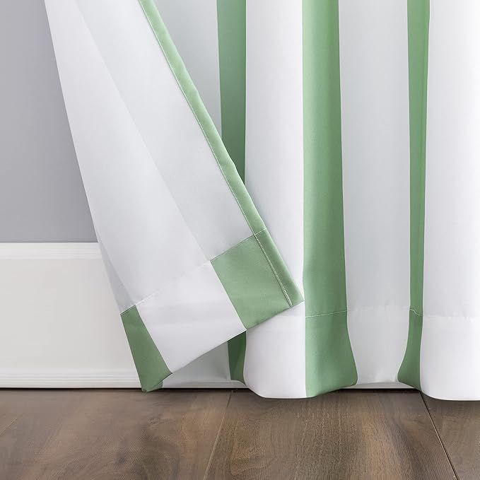 Sun Zero Valencia 2-Pack Cabana Stripe Indoor/Outdoor UV Protectant Energy Efficient Grommet Curtain Panel Pair, Spa Green, 54" x 108