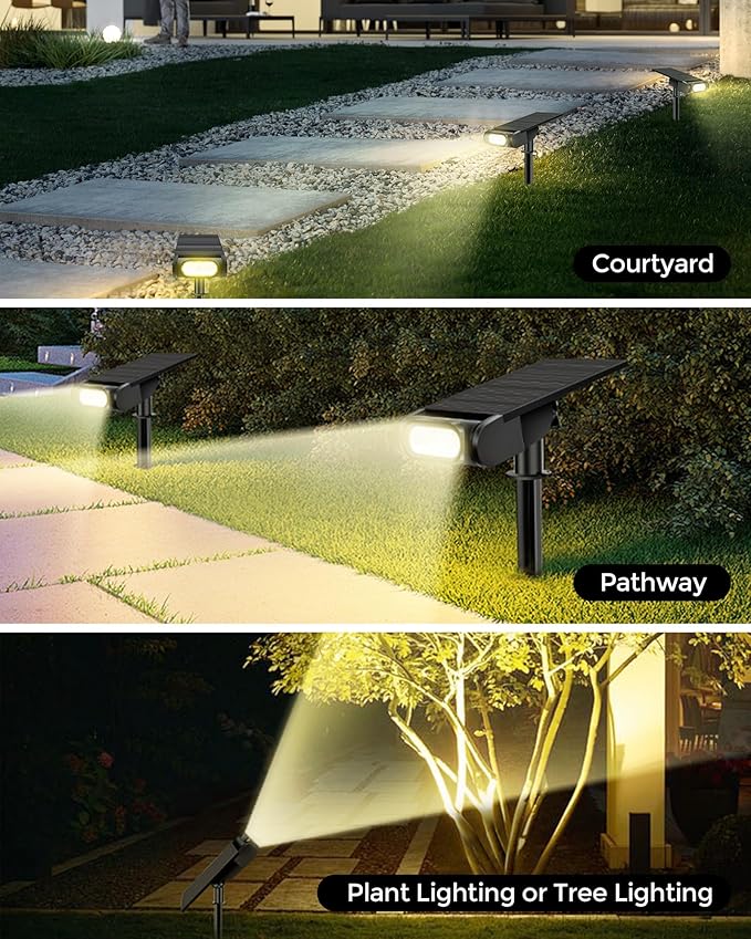 RGB Christmas Solar Spot Lights Outdoor, 12 RGB Color Modes Landscape Light Waterproof IP67 with Remote Control, 2-in-1 Color Changing RGB/Cool/Warm White for Yard Garden Christmas 4 Pack