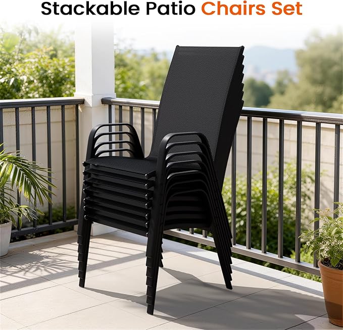 JEAREY Patio Dining Chairs Set of 4, Outdoor Stackable Dining Furniture Set, All Weather Dining Set for Lawn, Garden, Backyard, Poolside, Black