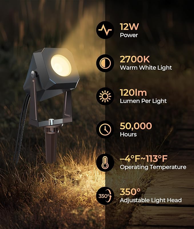 Outdoor Landscape Lighting, 8 Pack Outdoor Spotlights, LED Landscape Lights for House Yard Garden Lawn Tree Fence Plant Flags Pathway, 12V 2700K Warm White, IP65 Waterproof