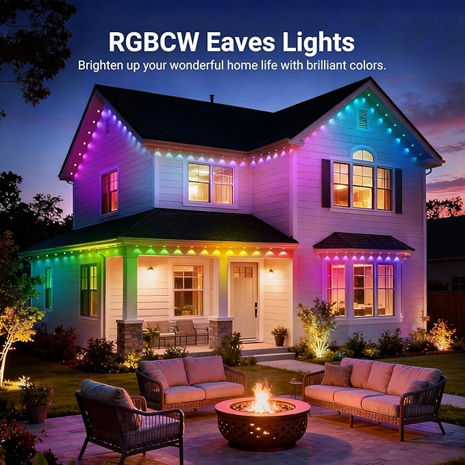 NEEWER 196ft Permanent Outdoor Lights for House Decor, Smart AI RGBCW Outside Eaves String Christmas Lighting with 120 LED Lights App Control 50+ Scenes IP65 Waterproof, Compatible with Alexa, NR02